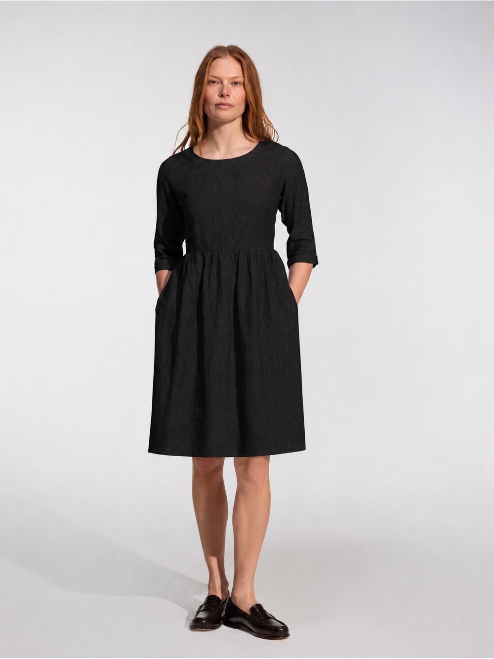 PYNE & SMITH No. 40 Mid Length Dress Black Linen Size XS
